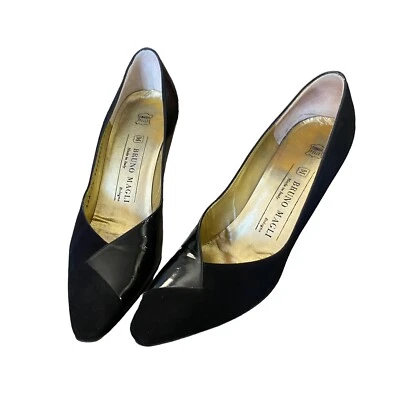 Bruno Magli Classic Pumps Women's 7.5 AAA Black Patent Leather Suede Classy Heel Foto 1 de 4