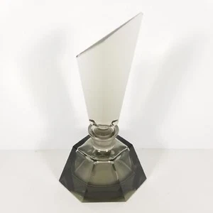 Tapón de botella de perfume de vidrio cortado gris humo vintage 7" Art Deco ahumado chip 6 lados - Imagen 1 de 13