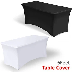 6FT Elastic Spandex Table Cover for Standard Folding Tables Party Buffet Cloth - Picture 1 of 13