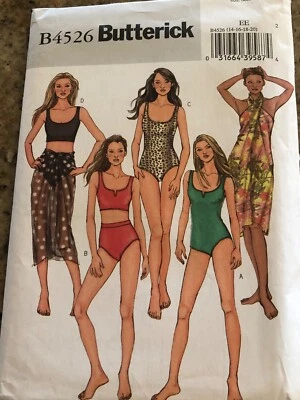 🌷BUTTERICK #B4526 - LADIES ONE - TWO PIECE SWIMSUIT & SARONG PATTERN 14-20 FF - Image 1 of 2