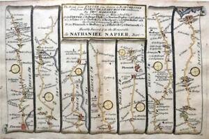 EXETER TO DORCHESTER ROAD MAP BY JOHN OGILBY REDUCED BY THOMAS GARDNER  c1719