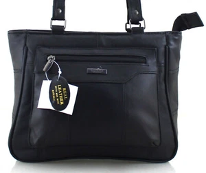 Damen Medium Lorenz Patch Echtleder Organizer Schulter Handtasche SCHWARZ - Bild 1 von 10