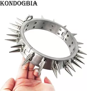 Stainless Steel Neck Collar Game Slave Restraint for Men Women 2 Row Spike - Picture 1 of 7