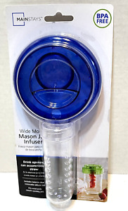 Mason Jar Infuser Lid Wide Mouth with Opening for Straw Blue New Sealed