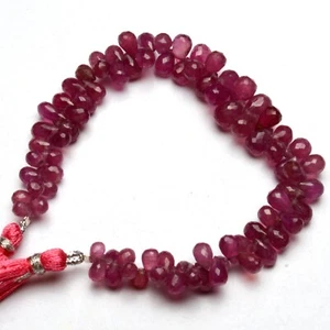 Natural Pink Sapphire Gem 6x4 to 9x6mm Size Faceted Teardrop Briolette 7" Strand - Picture 1 of 7