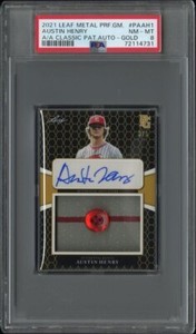 2021 Leaf Perfect Game AUTO Jersey Button 3/5 AUSTIN HENRY Dell Rapids SD PSA 8