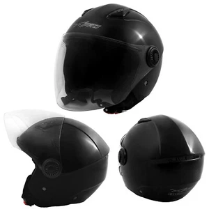Casco Jet Visiera Lunga Scooter Moto Quad Omologato ECE 22-06 Nero - Picture 1 of 15
