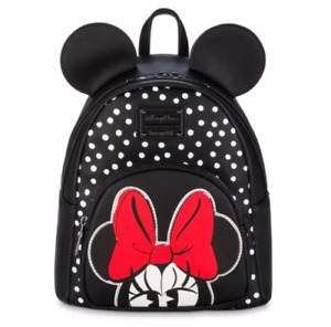 Disney Parks Eyelash Minnie Mouse Polka Dot Loungefly Mini Backpack Black White