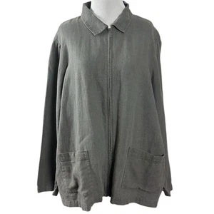 Eileen Fisher Irish Linen Full Zip Jacket Size XL Grey Green Sage LagenLook - Picture 1 of 9
