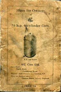 AC 16PS 6-Zylinder R21/R21A Original Official English Handbook Instruction Book - Bild 1 von 2