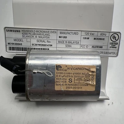 0.91UF  2100 VAC CAPACITOR And Diode Samsung Microwave Oven ME16K3000AS - Image 1 of 4