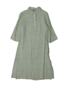 WOOLRICH Womens 3/4 Sleeve Pullover Shirt Dress UK 18 XL Green Linen AT06 - Picture 1 of 4
