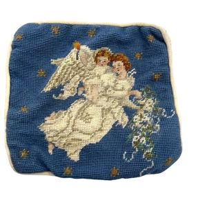VTG Angel Needlepoint Pillow Cover 15” Handmade Tapestry Cushion Case Holiday - Picture 1 of 4