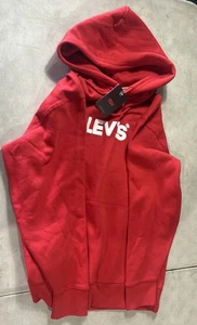 Levis Maglione Uomo Manica Lunga Pile Interno Logo Felpa con Cappuccio (L) Rosso - Foto 1 di 3