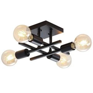 Industrial 4-Light Semi Flush Mount Ceiling Light, Modern Black Chandelier Li... - Picture 1 of 9