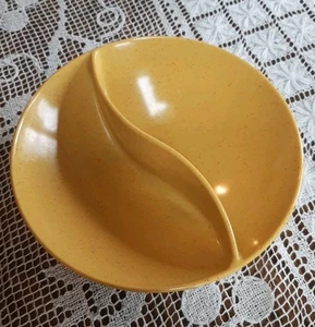 Vintage MCM Holiday By Kenro Confetti Yellow Divided Bowl Round Dish - Picture 1 of 6