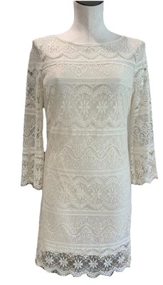 Chelsea Violeta Mujer Pequeño Crema Encaje Manga 3/4 Midi Vestido Cambio G Foto 1 de 4