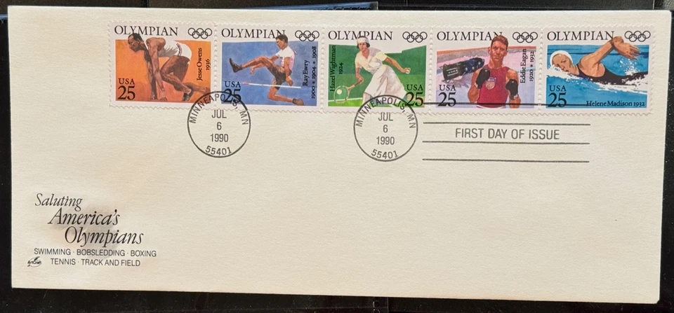 #2496-2500a  ArtCraft  OLYMPIANS   Strip of 5 on single FDC - Image 1 of 1