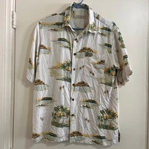 Island Republic Mens Tropical Button Down 100% Silk Shirt Sz M Palms Vacation - Picture 1 of 9