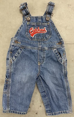 Oshkosh Bgosh Vestbak Spellout Denim Overalls Unisex Baby 6 Months Blue Romper - Image 1 of 4