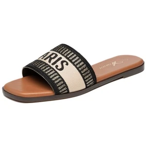 Women's Black Slides Summer Fashion Slip On Sandals Dressy 2025 Size 9.5 - Picture 1 of 7