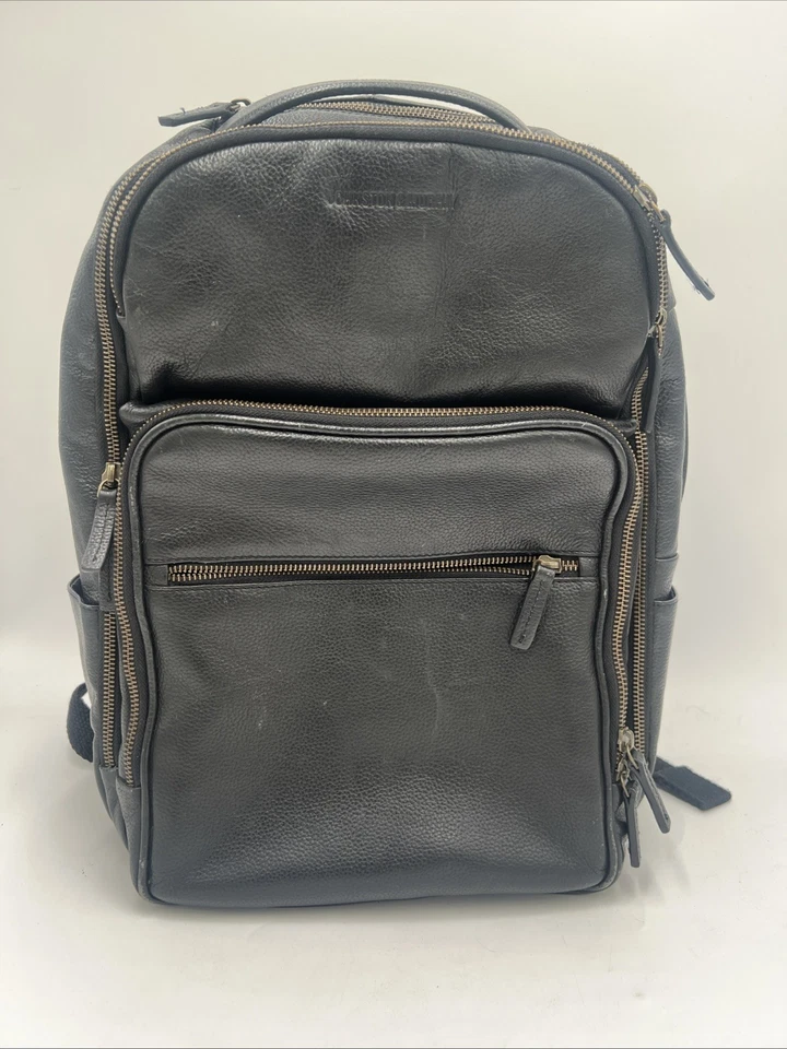 Mochila profesional con cremallera para hombre Johnston & Murphy de cuero negra para computadora portátil Foto 1 de 4