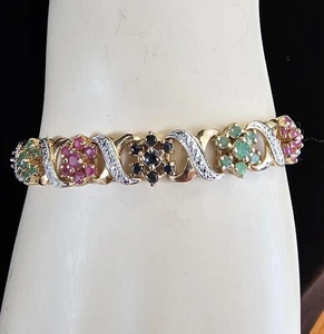 Ross-Simons Sterling Silver Vermeil Ruby, Sapphire & Diamond Tennis Bracelet 7.5 - Picture 1 of 4
