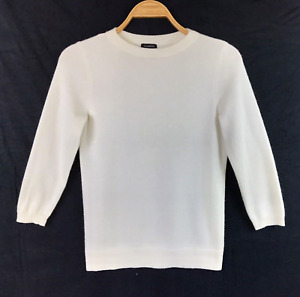 TALBOTS 100% Cashmere Sweater Crew Neck Pullover 3/4 Sleeve Ivory White Size XS