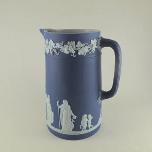 CREAM on BLUE JASPERWARE by WEDGWOOD c1891 Large 7" Trojan Pitcher Jug restored - Picture 1 of 12