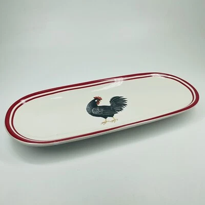 14” Susan Winget Black Rooster Farmhouse Chic Server Red & White Certified (GL2) - Image 1 of 4