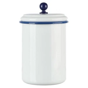 Emaille Vorratsdose weiß/blau 1 L Aufbewahrung Behälter Nostalgie Landhaus - Bild 1 von 3
