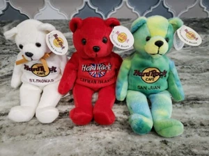 Lot 3 Hard Rock Cafe Bears San Juan Cayman Isl St Thomas Peter Rita Monty Beara - Picture 1 of 12