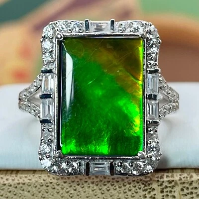 Anillo de plata esterlina de circón ammolita canadiense AAA natural genuino de 0,90 quilates talla 6 Foto 1 de 4