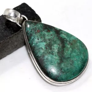 Chrysocolla 925 Silver Plated Gemstone Pendant 2" Ethnic Jewelry GW - Picture 1 of 3