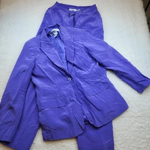 Vintage Adolfo Studio 2tlg Seidenanzug 8 Petite Purple Hose Sakko Old Money - Bild 1 von 14