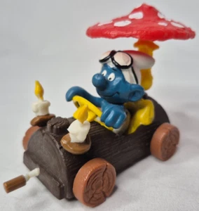 1983 Schleich Super Smurfs Figure 40232-Log Car Smurf-Complete - Picture 1 of 1