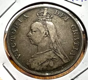 1890 GREAT BRITAIN SILVER DOUBLE FLORIN CROWN - Picture 1 of 2