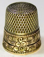Antique Stern Bros.Gold Band Sterling Silver Thimble  “Acanthus & Flower”  "EEM"