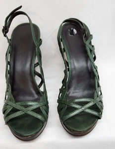 Aldo Hunter Green Strappy Wood Platform Wedge Sandal Sling Back Size 7 - Picture 1 of 6