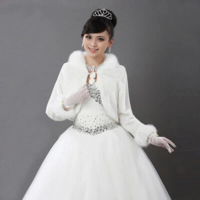 Ladies Fluffy Faux Fur Shrug Bolero Cardigan Wedding Dress Cape Plush Warm Party - Image 1 of 4