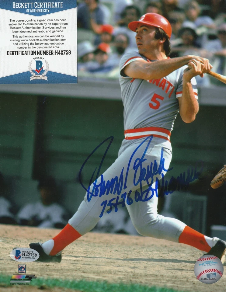 JOHNNY BENCH  CINCINNATI REDS  75,76 WS CHAMPS BECKETT AUTHENTICATED SIGNED 8x10 - Image 1 of 1