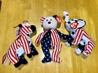 Ty Beanie Babies Lot 3 Lefty 2000 Righty Spangle Rare Usa Red White And Blue 