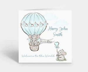 Personalised New Baby Boy Card  It's a Boy! Baby Arrival Son Cute Elephant - Picture 1 of 2