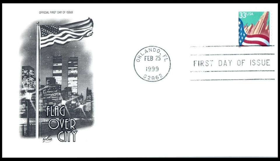 1999 Flag Over City flag definitive Sc 3277 33c stamp FDC with ArtCraft cachet - Image 1 of 1