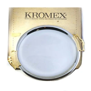 Vintage Kromex Silver Serving Tray Oval Party Platter Art Deco Brass Handles 17" - Picture 1 of 3