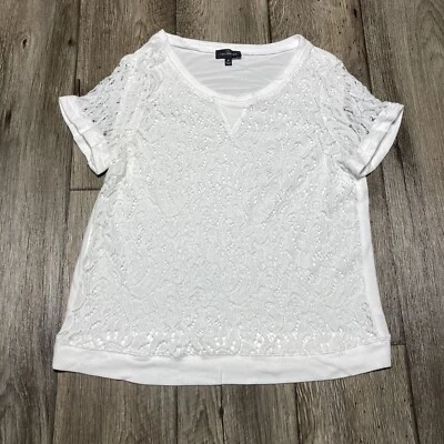 Blusa feminina The Limited branca com renda frontal manga curta tamanho M - Imagem 1 de 4