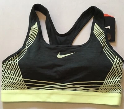 Sujetador Nike Pro Hyper Classic para mujer soporte medio gris/amarillo 805307 talla L Foto 1 de 2