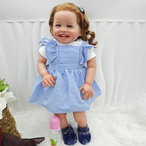 24inch Reborn Baby Doll Smiling Girl Soft Cloth Body Lifelike Toddler Handmade - Picture 1 of 10
