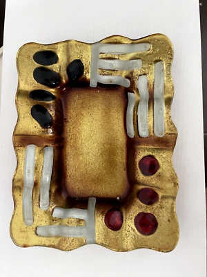 vide poche murano ? verre abstrait orange jaune rouge vintage plat plateau porte - Photo 1/4