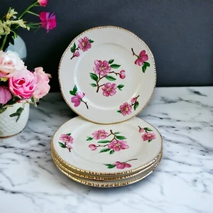 4 Apple Blossom (Liberty) by Homer Laughlin Bread Plate Pink Flowers Gold Rim - Picture 1 of 9